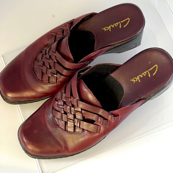 Clarks Shoes - Clarks Clog Mules Red Burgundy Leather Clogs Slides Comfort Shoes Slip On Shoes